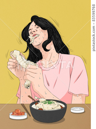 summer foods in Korea, man eating Samgyetang, Korean chicken soup summer foods in Korea, man eating Samgyetang, Korean chicken soup 83599768