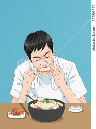 summer foods in Korea, man eating Samgyetang, Korean chicken soup summer foods in Korea, man eating Samgyetang, Korean chicken soup 83599773
