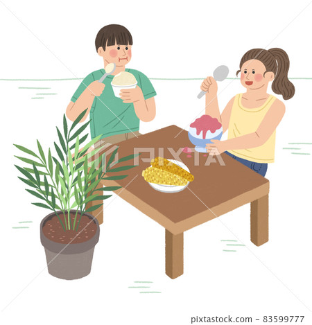 eating corn and ice shave, summer foods 83599777