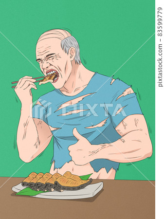 summer foods in Korea, man eating grilled eel summer foods in Korea, man eating grilled eel 83599779