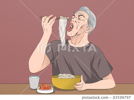 summer foods in Korea, man eating Chogye chicken noodle soup summer foods in Korea, man eating Chogye chicken noodle soup 83599797
