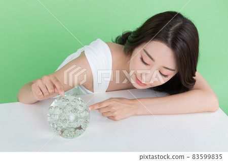 skin beauty concept, beautiful Korean Asian woman holding collagen skin beauty concept, beautiful Korean Asian woman holding collagen 83599835