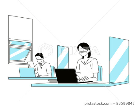 working at office with partitions and mask, covid era working at office with partitions and mask, covid era 83599845