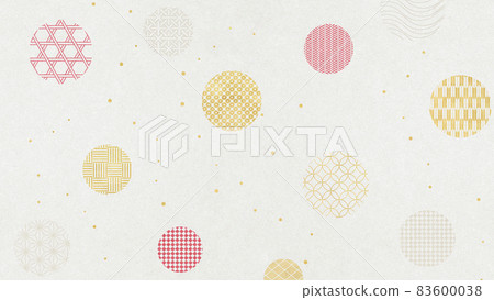 Japanese-style background material, traditional Japanese pattern, polka dots, gold, red, white [16: 9] 83600038