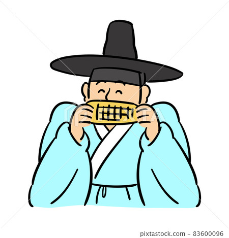 Seonbi, Korean scholar with Hanbok holding Jeongseon waxy corn Seonbi, Korean scholar with Hanbok holding Jeongseon waxy corn 83600096