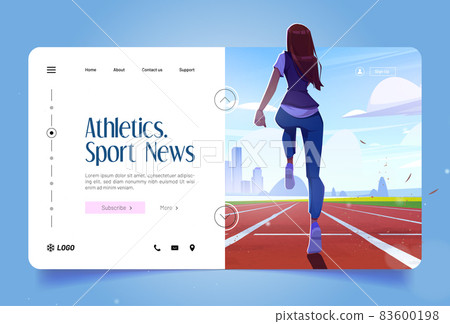 Athletics banner with girl jogging on run track Athletics banner with girl jogging on run track 83600198