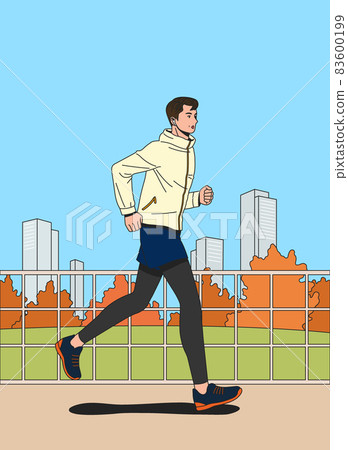 a day of middle aged single man, jogging in park a day of middle aged single man, jogging in park 83600199