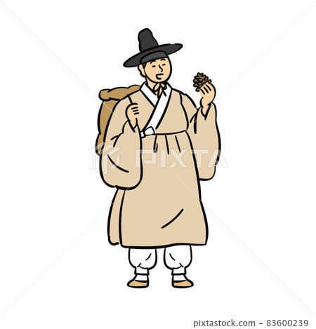 Seonbi, Korean scholar with Hanbok holding Hwacheon pine nuts Seonbi, Korean scholar with Hanbok holding Hwacheon pine nuts 83600239