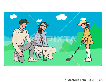 family playing golf together family playing golf together 83600372