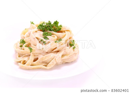Porcini cream sauce tagliatelle bright background Porcini cream sauce tagliatelle bright background 83602401