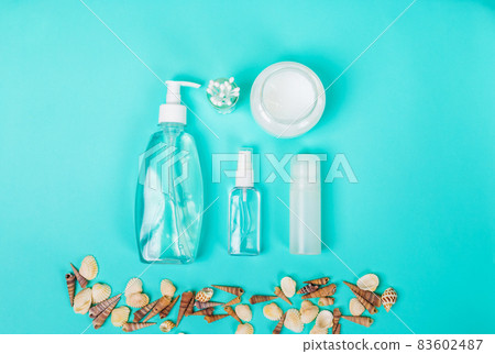 Spa treatments on blue background Spa treatments on blue background 83602487