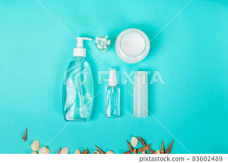 Spa treatments on blue background Spa treatments on blue background 83602489