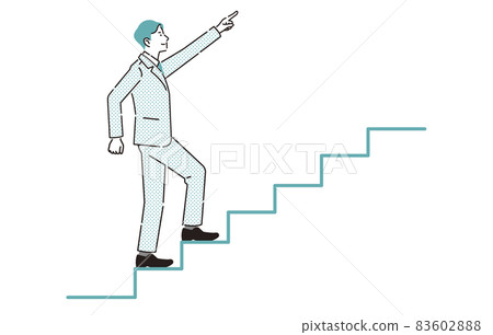 A business person man climbing the stairs aiming at the top of a person 83602888