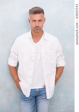 Handsome mature man wear snow white shirt, pure elegancy concept Handsome mature man wear snow white shirt, pure elegancy concept 83603541