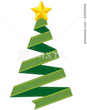 帶有聖誕樹形狀線條的絲帶插圖(綠色) 帶有聖誕樹形狀線條的絲帶插圖(綠色) 83603940