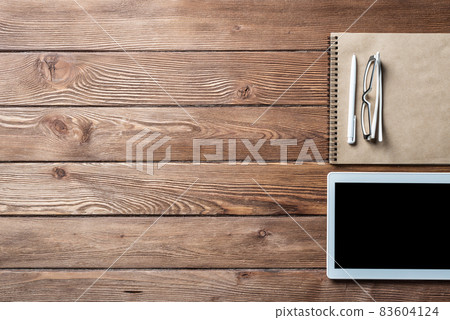 Top view of well organized home office workplace 83604124