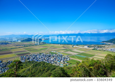 View of the countryside in the direction of Lake Biwa from the summit of Mt. Hachiman 83604349