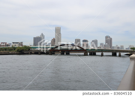 Harumi Bridge (former Harumi Railway Bridge) that straddles the Harumi Canal in Harumi, Chuo-ku, Tokyo Harumi Bridge (former Harumi Railway Bridge) that straddles the Harumi Canal in Harumi, Chuo-ku, Tokyo 83604510