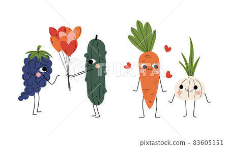 Cute Flushed Fruit and Vegetables Giving Bunch of Balloon Vector Set Cute Flushed Fruit and Vegetables Giving Bunch of Balloon Vector Set 83605151