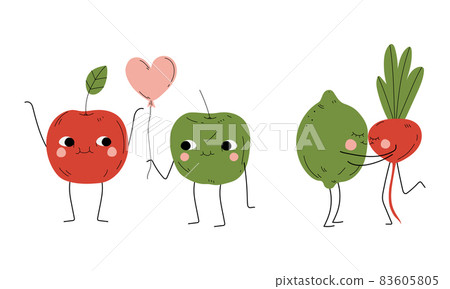 Cute Flushed Fruit and Vegetables Kissing and Giving Heart Balloon Vector Set Cute Flushed Fruit and Vegetables Kissing and Giving Heart Balloon Vector Set 83605805
