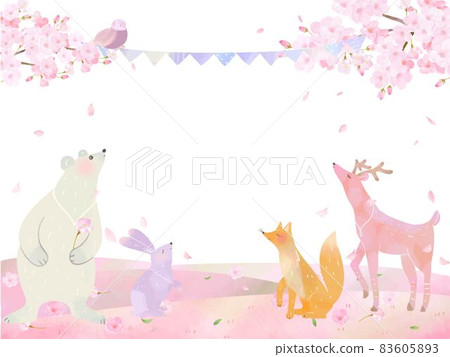 Spring Scandinavian cute frame illustration vector material with forest animals under the cherry blossoms in full bloom Spring Scandinavian cute frame illustration vector material with forest animals under the cherry blossoms in full bloom 83605893