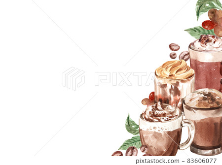 Korean coffee frame watercolor clipart 83606077