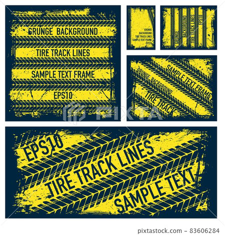 Grunge text tire tracks frames set 83606284