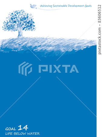 SDGs 目標 14 圖像樹、鴿子和草地框架 SDGs 目標 14 圖像樹、鴿子和草地框架 83606512