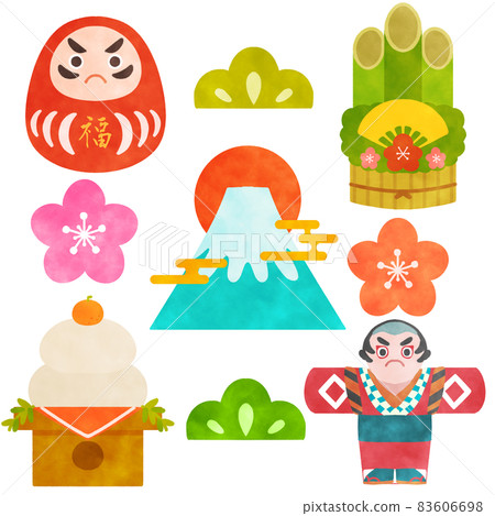 新年插圖集材料 Dharma Kadomatsu 富士山第一次日出 Kagami Mochi Kite 新年插圖集材料 Dharma Kadomatsu 富士山第一次日出 Kagami Mochi Kite 83606698