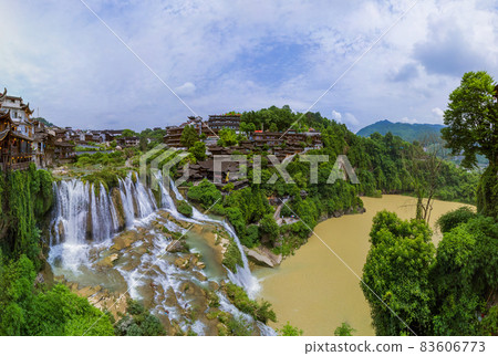 Furong, China - May 29, 2018: Furong ancient village and waterfall in Hunan 83606773