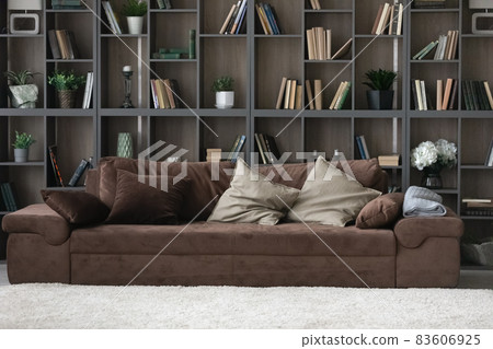 Comfortable sofa standing in modern stylish living room. Comfortable sofa standing in modern stylish living room. 83606925