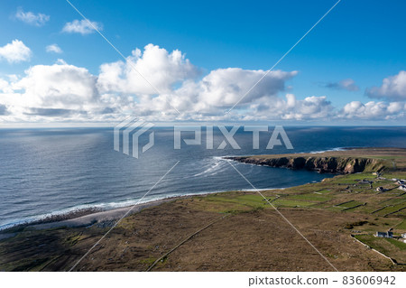 Aerial view of the beautiful coastline of Gweedore : Bloody foreland and Brinlack - County Donegal, Ireland 83606942