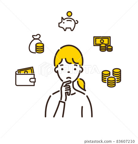 Illustration of a woman thinking about money 83607210