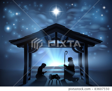 Christmas Nativity Scene Jesus Manger Silhouette 83607550