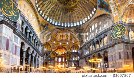 Panorama of interior inside Hagia Sophia Panorama of interior inside Hagia Sophia 83607807