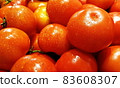 Close-up of tomatoes in the basket at the market. 83608307