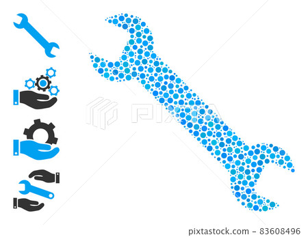 Dotted Wrench Collage of Circles and Bonus Icons Dotted Wrench Collage of Circles and Bonus Icons 83608496