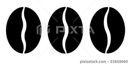 Icon. Grain of coffee bean plant in silhouetted. Invigorating morning drink for great mood. Simple black and white vector isolated on white background 83608660