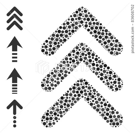 Dotted Triple Arrowhead Up Collage of Rounded Dots with Bonus Icons Dotted Triple Arrowhead Up Collage of Rounded Dots with Bonus Icons 83608702