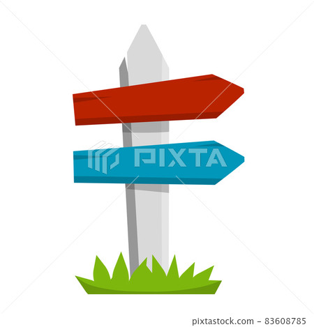 Path pointer with red plate. Route information Index. Cartoon flat illustration 83608785