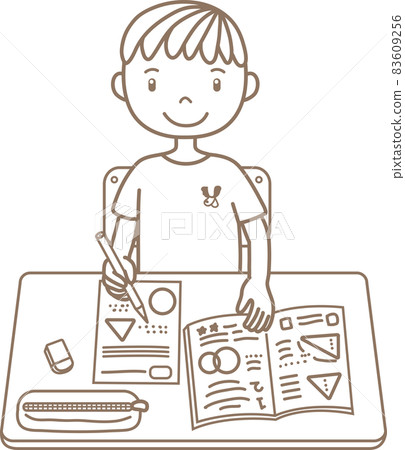 Line drawing_school life_studying children_boys - Stock Illustration ...