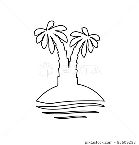 Tropical sea island with plants, palm trees, black silhouettes isolated on white background Tropical sea island with plants, palm trees, black silhouettes isolated on white background 83609288