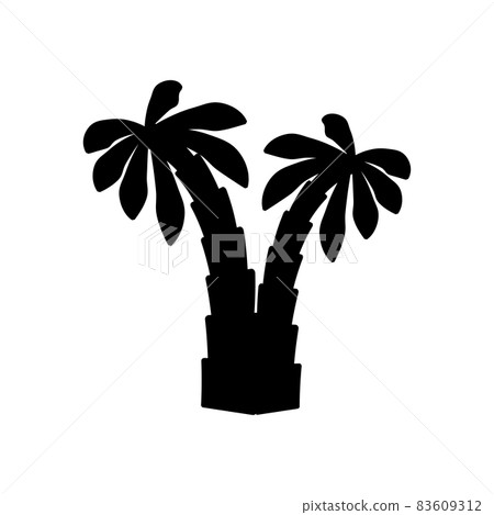 tropical palm trees with leaves, mature and young plants, black silhouettes isolated on white background 83609312