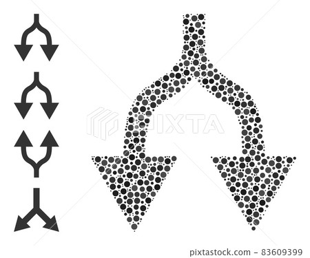 Dotted Split Arrows Down Mosaic of Circles with Similar Icons 83609399