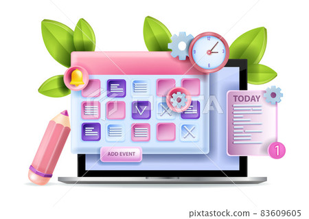 3D calendar schedule vector illustration, online event planning concept, work education agenda 83609605