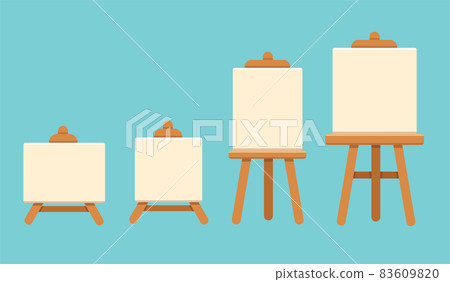 set of wooden easel with blank canvas. vector Stock