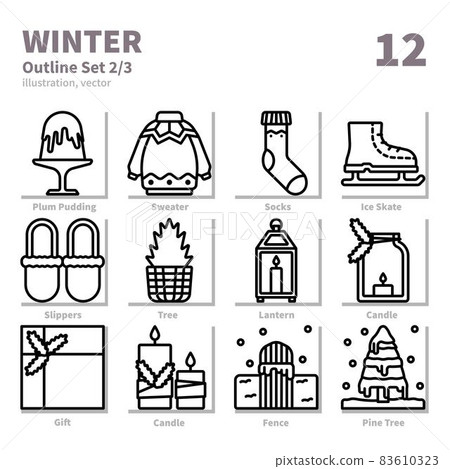 Winter icons set, Detailed Outline, vector and illustration set 2 83610323