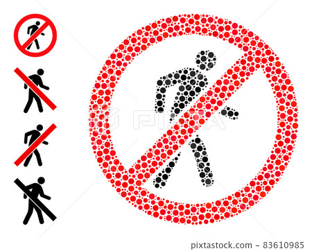 Dotted No Pedestrian Walking Mosaic of Round Dots with Other Icons 83610985