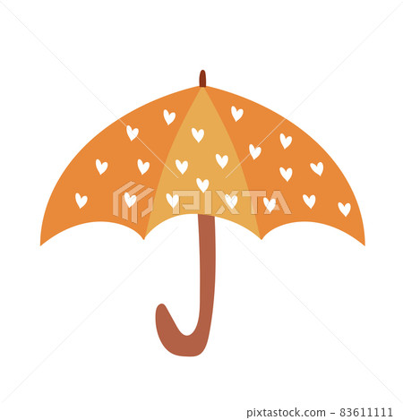 Doodle open umbrella with heart print on white background. Vector umbrella 83611111