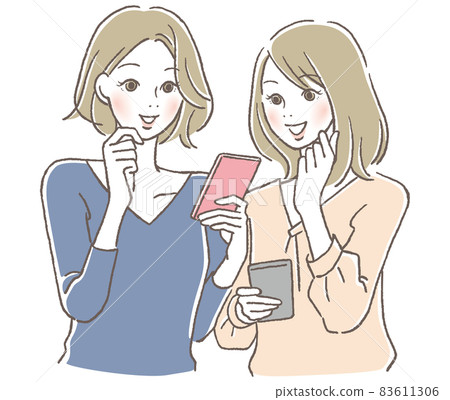 兩個女人嘲笑他們的智能手機 83611306